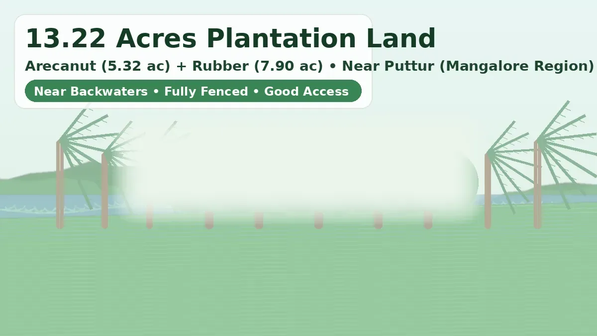 13.22 Acres Arecanut  Rubber Plantation Land For Sale Near Puttur (Mangalore Region)  Pambar Road